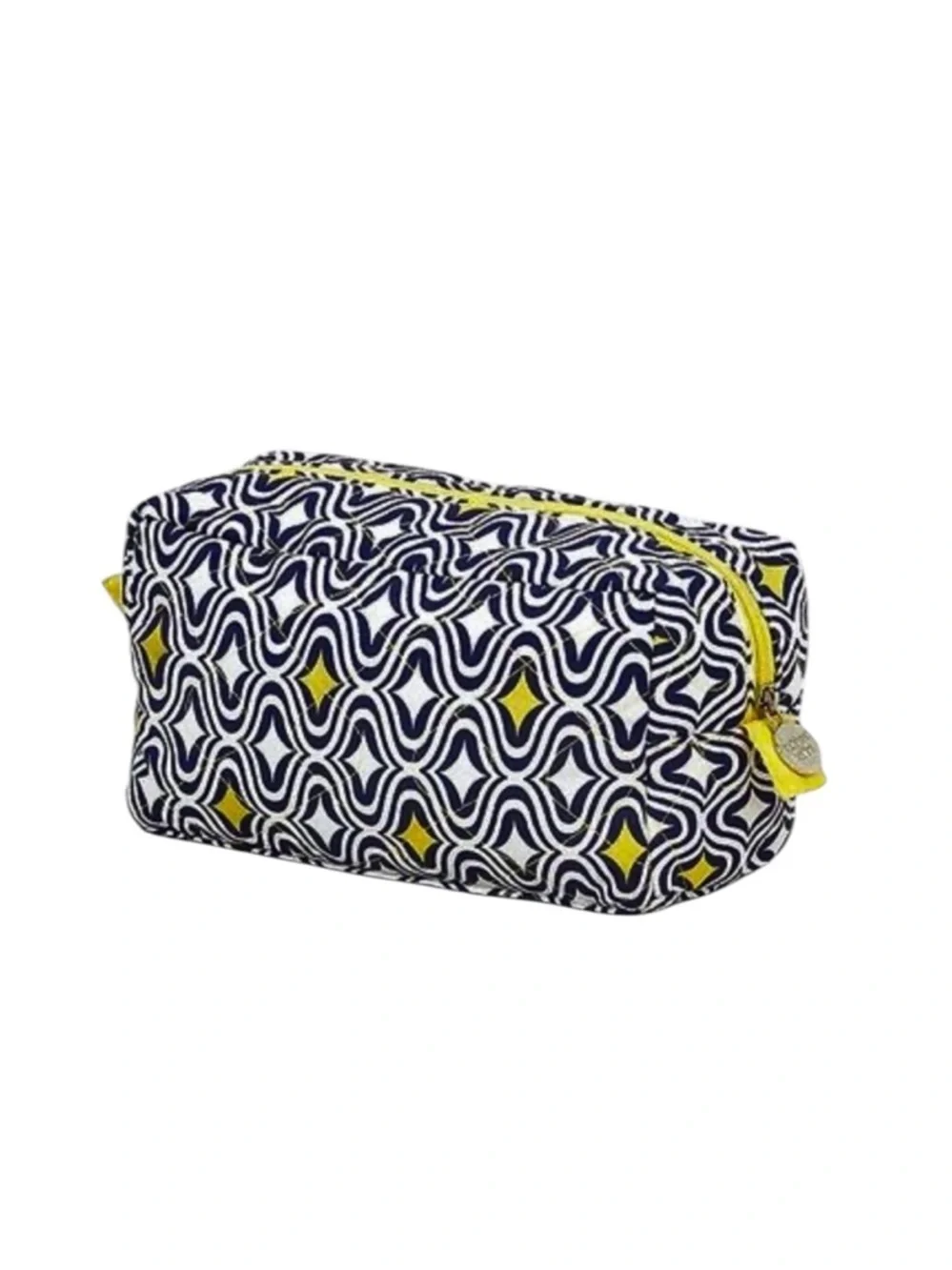NWT Quilted Cosmetic Bag Buckhead Betties Curve Appeal Navy Yellow